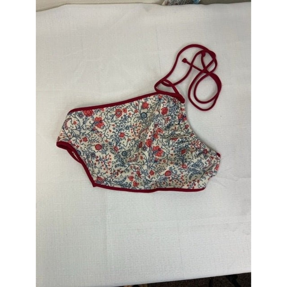 Tularosa Bikini Top Women size S Red Floral NWT Asymmetrical One Shoulder Wrap - Picture 2 of 3